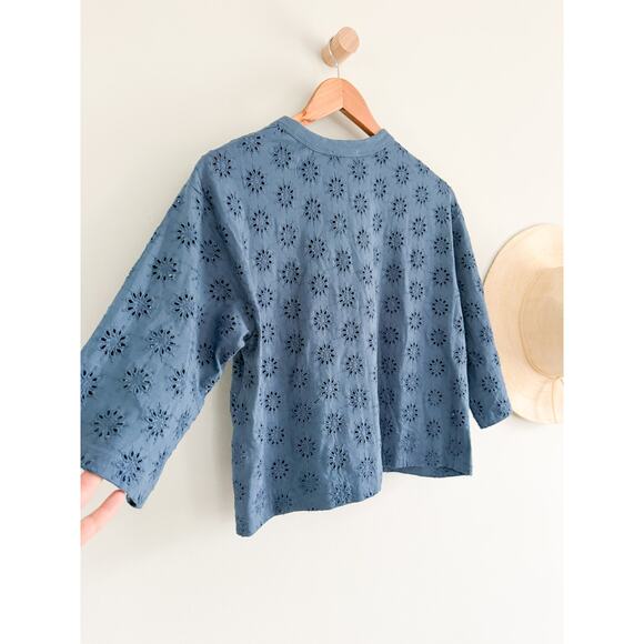 Madewell | NWT Embroidered Wide-Sleeve Boxy Tee in Sunfaded Blue | Sz XS - Picture 8 of 8